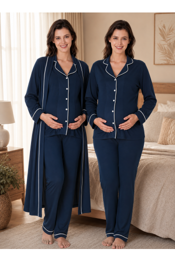 Effortt 8098 Lacivert Uzun Kol Düğmeli Pamuklu Sabahlıklı Hamile Lohusa Pijama Takımı Effortt 8098 Lacivert Uzun Kol Düğmeli Pamuklu Sabahlıklı Hamile Lohusa Pijama Takımı